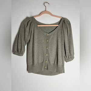 Cashmere Blend Women’s 3/4 Sleeve Cardigan Buttoned Tan Light Brown Size M